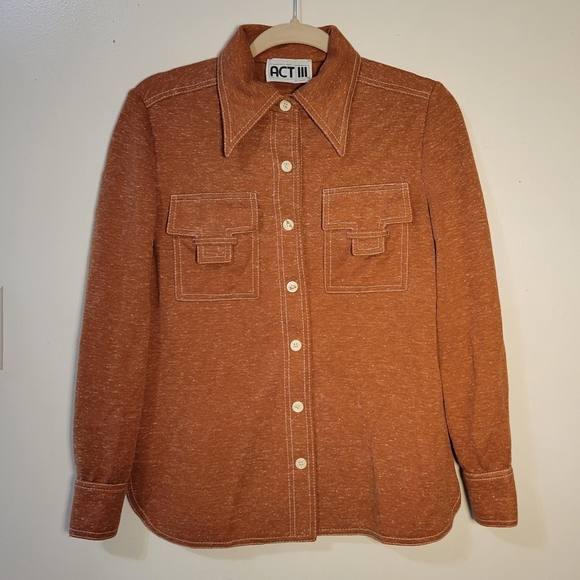 Act III: Women's Small Vintage Western Burnt Orange Button down Shirt Shacket - Picture 5 of 9